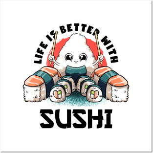 Life Is Better With Sushi Kawaii Food Japanese Anime Sushi Posters and Art